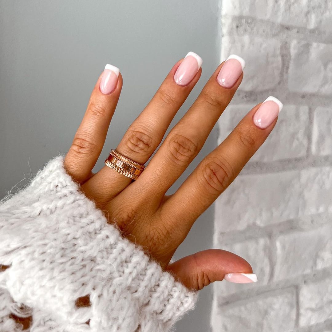 Medium Square Nude Base White French Medium Square Nude Base White French — French Tip Nails