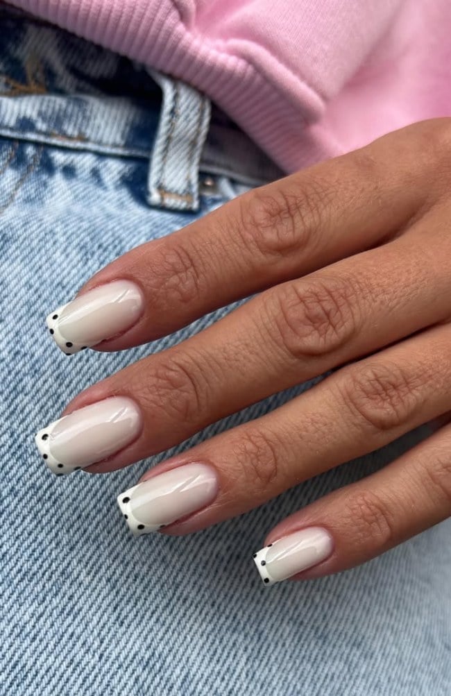 Black Dot French Short Square Nails Black Dot French Short Square Nails — French Tip Nails Square