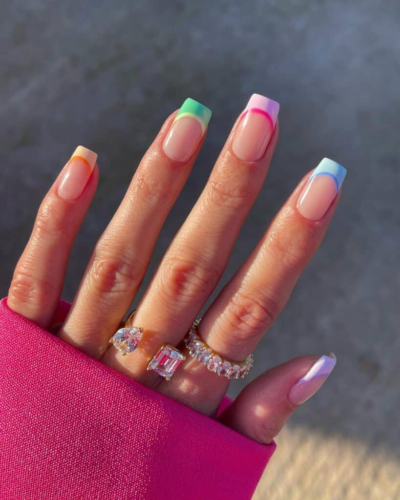 Pastel Multi-Color French Medium Square Nails Pastel Multi-Color French Medium Square Nails — French Tip Nails Square