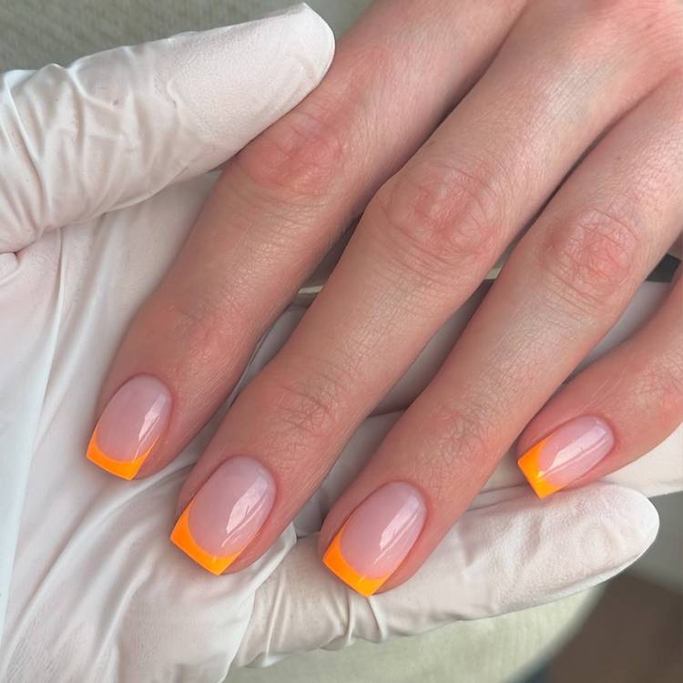 Vibrant Orange French Medium Square Nails Vibrant Orange French Medium Square Nails — French Tip Nails Square