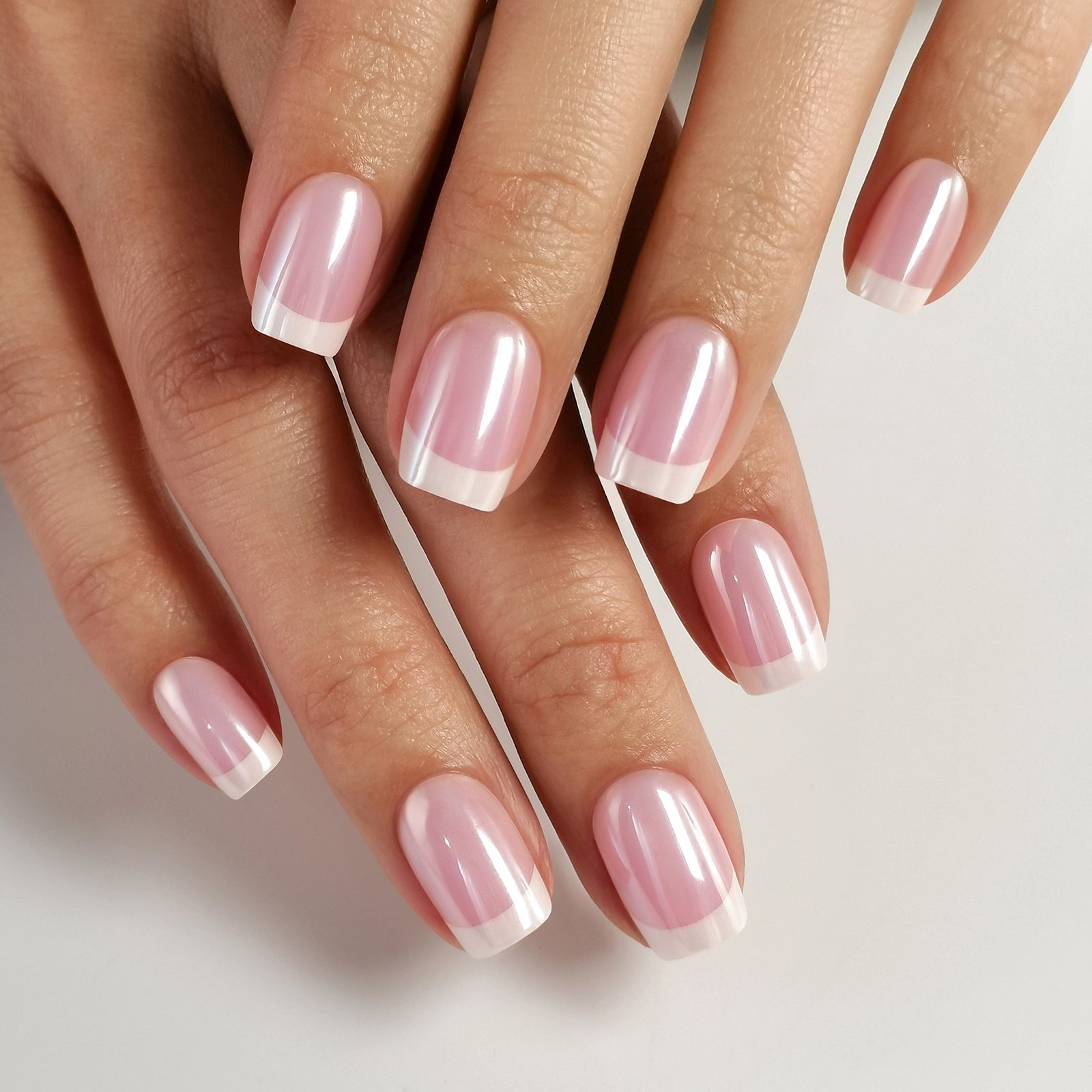 Ethereal Shimmer French Short Square Nails Ethereal Shimmer French Short Square Nails — French Tip Nails Square