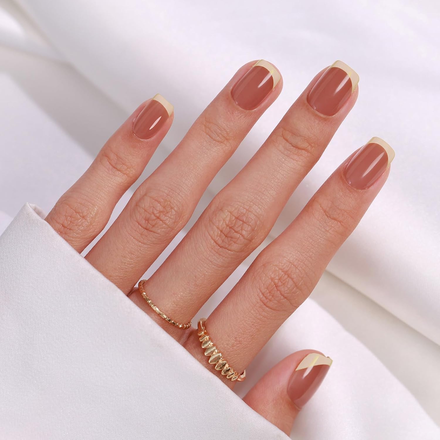 Subtle Ivory French Short Square Nails Subtle Ivory French Short Square Nails — French Tip Nails Square
