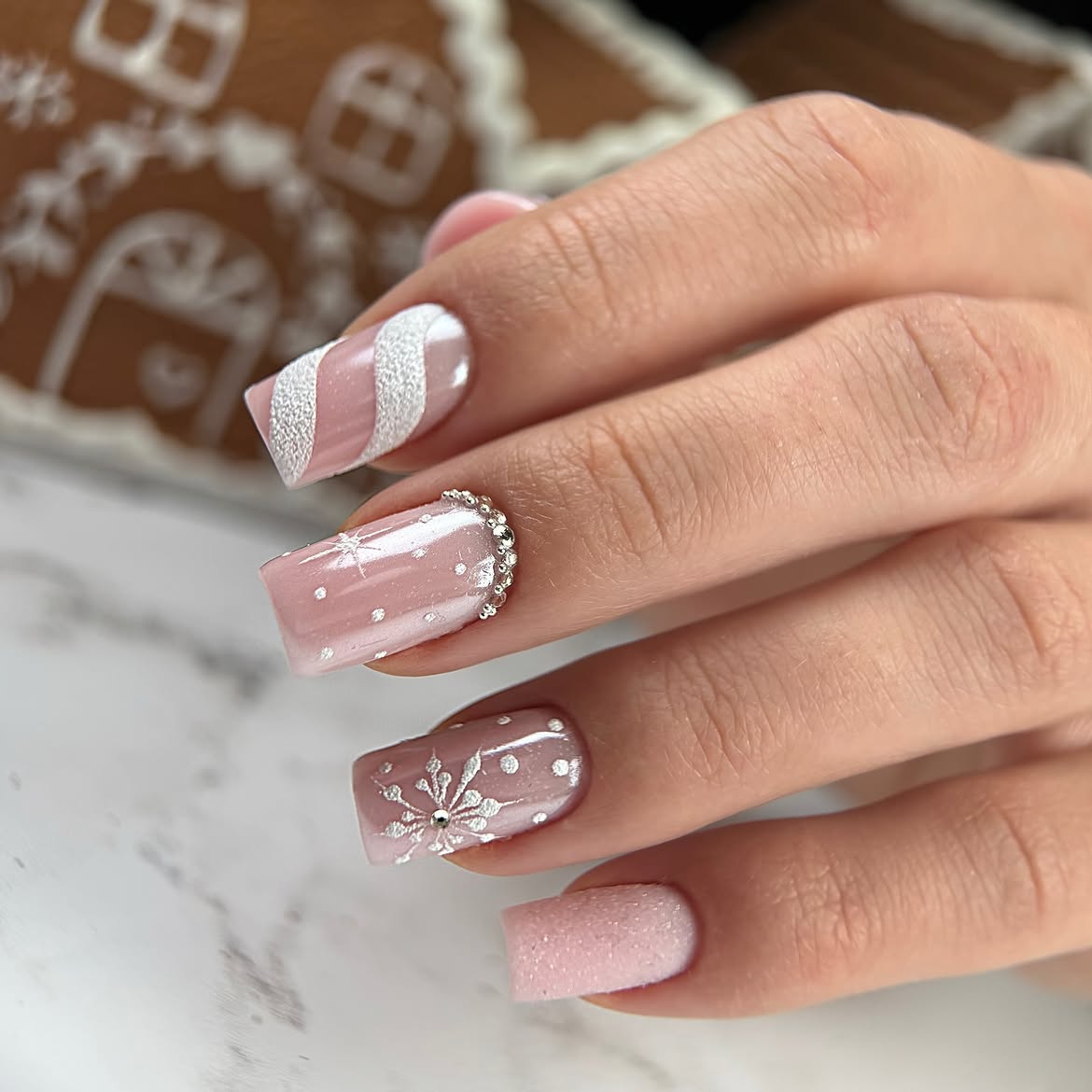 Frosted Snowflake Square French Tips