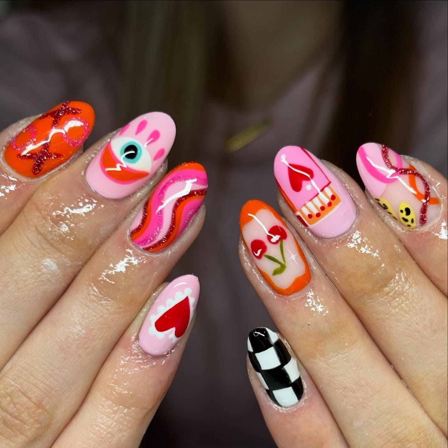 Eclectic Funky Almond Nails With Various Motifs Eclectic Funky Almond Nails With Various Motifs — Funky Nails