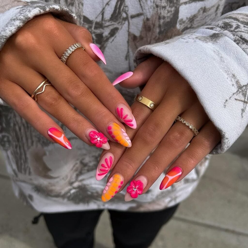 Long Stiletto Nails With 3D Floral Accents Long Stiletto Nails With 3D Floral Accents — Funky Nails