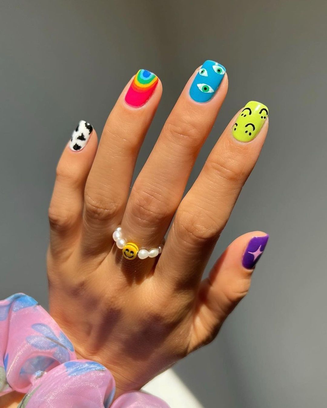 Short Square Nails With Playful Funky Designs Short Square Nails With Playful Funky Designs — Funky Nails