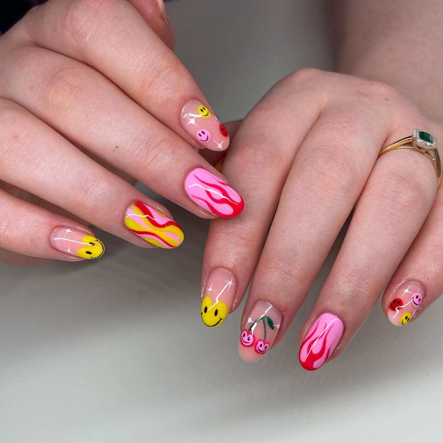 Short Oval Nails With Playful Illustrations Short Oval Nails With Playful Illustrations — Funky Nails