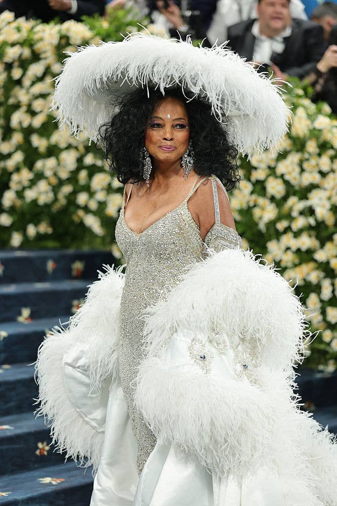 Silver Sequined Gown With Feather Boa Silver Sequined Gown With Feather Boa — Gala Outfits