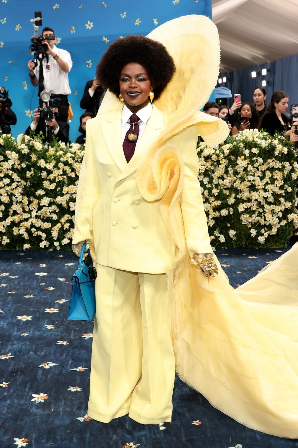 Pale Yellow Suit With Floral Embellishment Pale Yellow Suit With Floral Embellishment — Gala Outfits