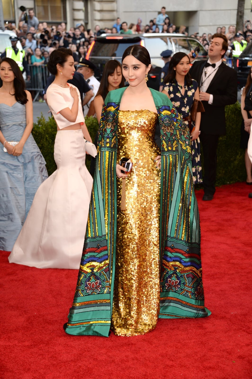 Gold Sequined Gown With Embroidered Cape Gold Sequined Gown With Embroidered Cape — Gala Outfits