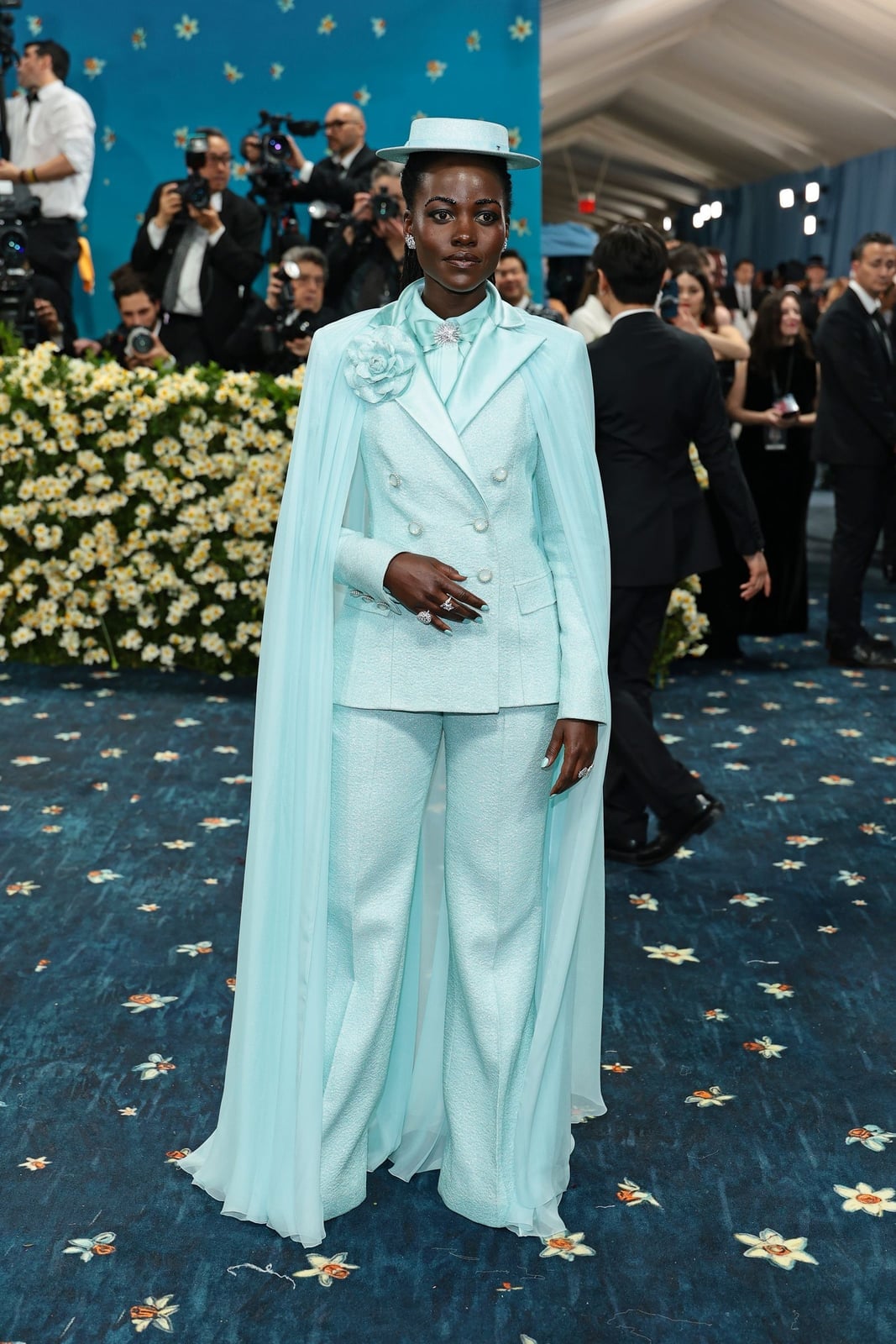 Pastel Blue Suit With Flowing Cape Pastel Blue Suit With Flowing Cape — Gala Outfits