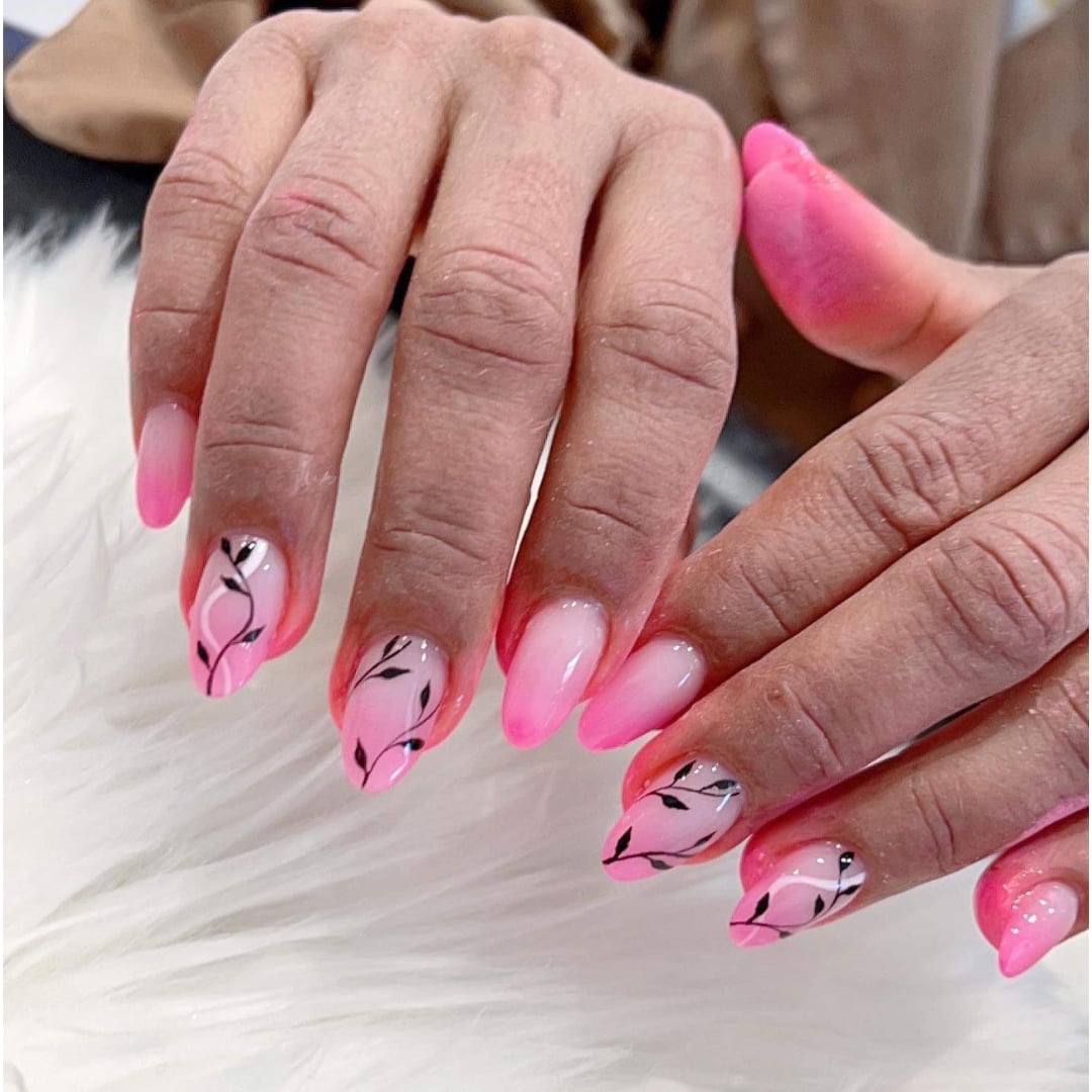 Medium Almond Pink White Gradient Vine Nails Medium Almond Pink White Gradient Vine Nails — Gel Nail Art