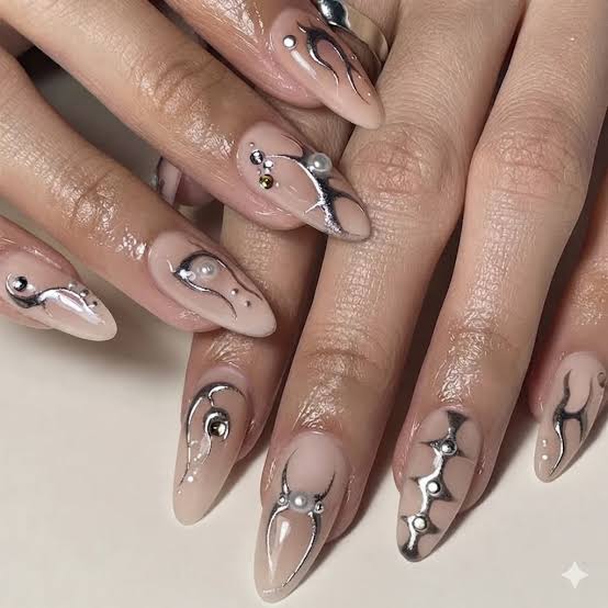 Long Stiletto Abstract Chrome Art Nails Long Stiletto Abstract Chrome Art Nails — Gel Nail Art