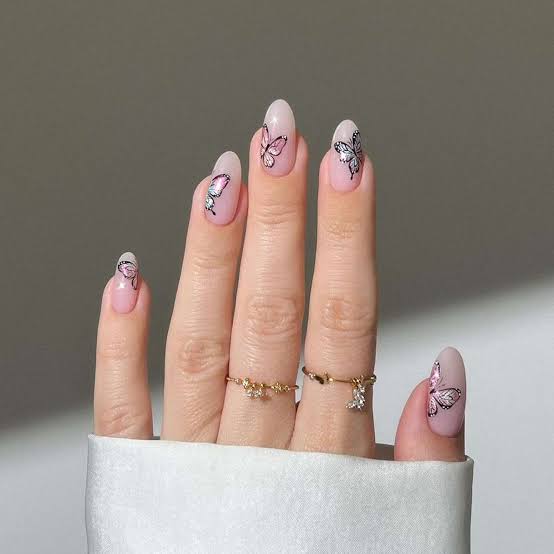 Long Almond Iridescent Butterfly Nails Long Almond Iridescent Butterfly Nails — Gel Nail Art
