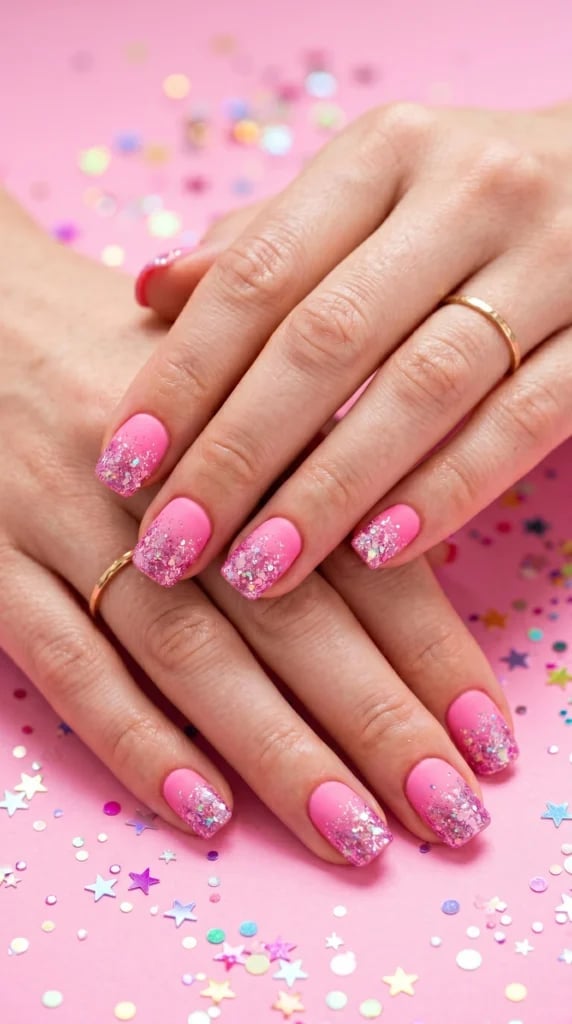 Short Oval Matte Glitter Gradient Tip Gel Nails Short Oval Matte Glitter Gradient Tip Gel Nails