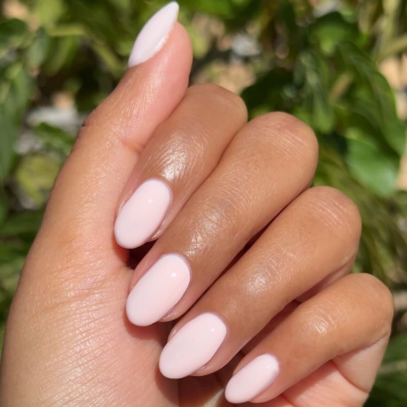 Short Almond Glossy Sheer Milky Pink Gel Nails Short Almond Glossy Sheer Milky Pink Gel Nails