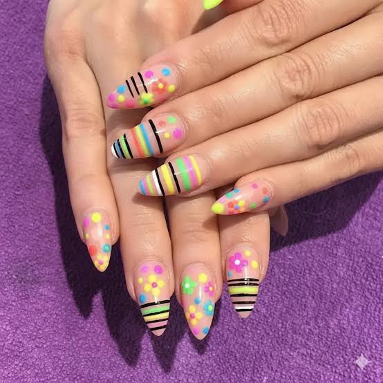 Long Stiletto Multicolor Pattern Nails Long Stiletto Multicolor Pattern Nails — Gel Nails Colorful