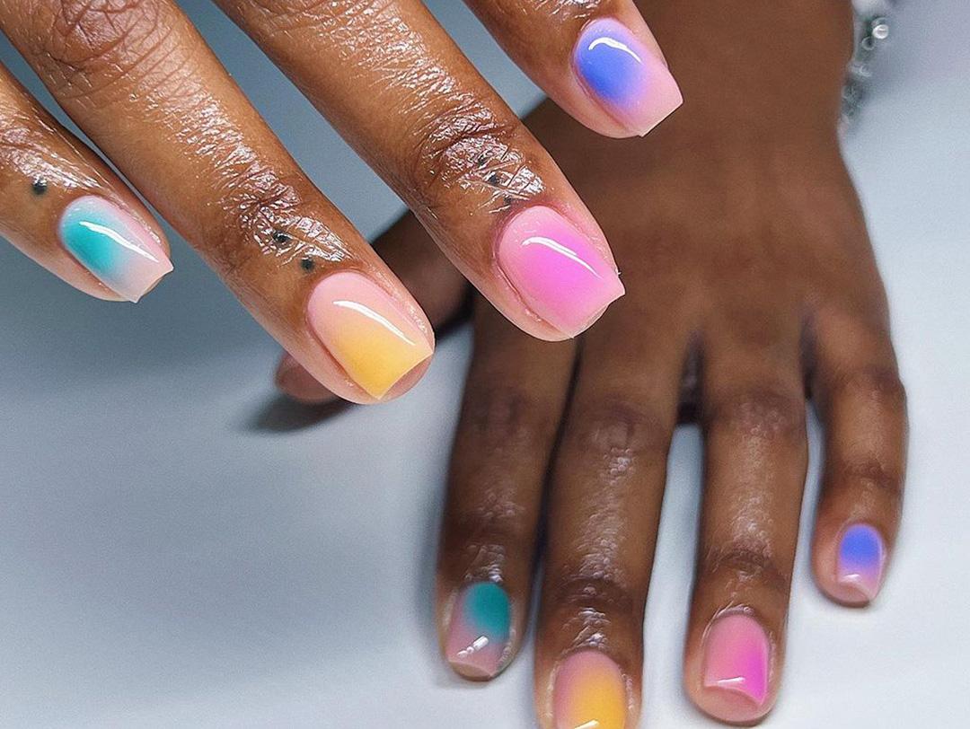 Short Square Vibrant Ombre Gel Nails, Including Pink Short Square Vibrant Ombre Gel Nails, Including Pink — Gel Nails Colorful