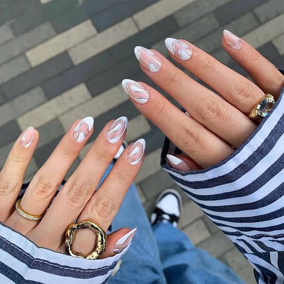 Sheer Nude Abstract Lines Glossy Nails Sheer Nude Abstract Lines Glossy Nails — Gel Nails Colors