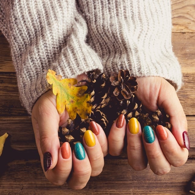 Autumn Colors Shimmer Glitter Short Square Nails Autumn Colors Shimmer Glitter Short Square Nails — Gel Nails Colors