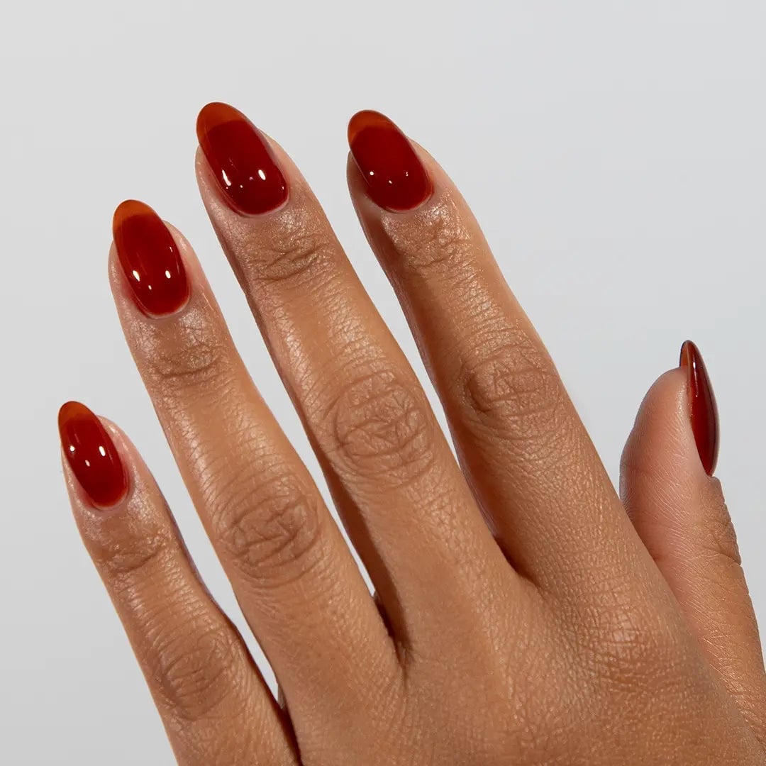 Deep Red Amber Jelly Color Block Glossy Nails Deep Red Amber Jelly Color Block Glossy Nails — Gel Nails Colors
