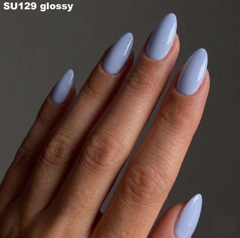 Light Periwinkle Blue Glossy Short Almond Nails Light Periwinkle Blue Glossy Short Almond Nails — Gel Nails Colors