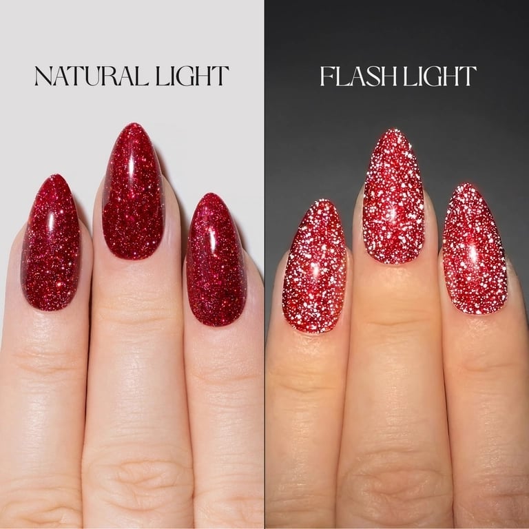 Medium Almond Deep Red Glitter Sparkle Medium Almond Deep Red Glitter Sparkle — Gel Nails Polish