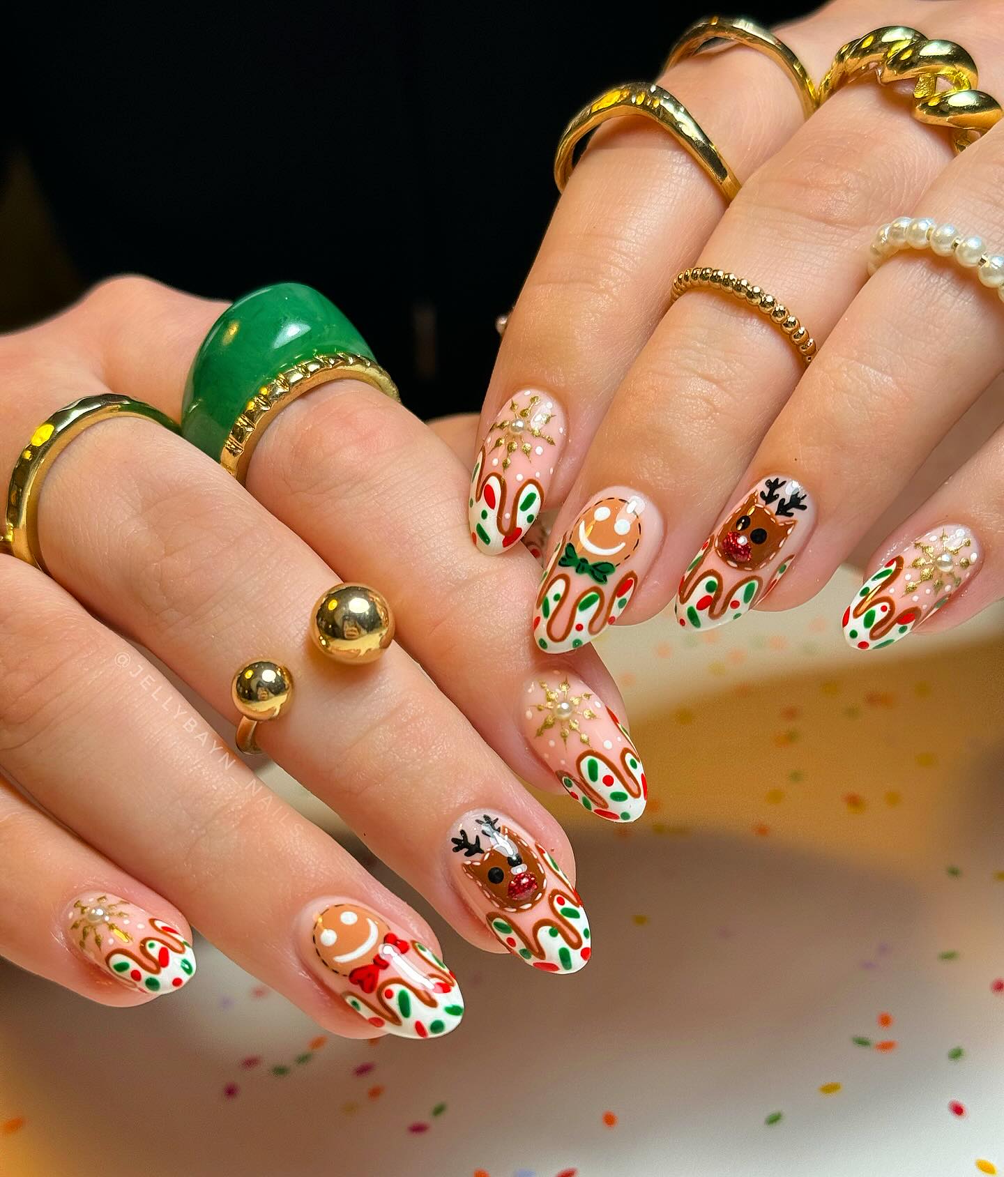 Gingerbread Man and Reindeer Christmas Almond Nails