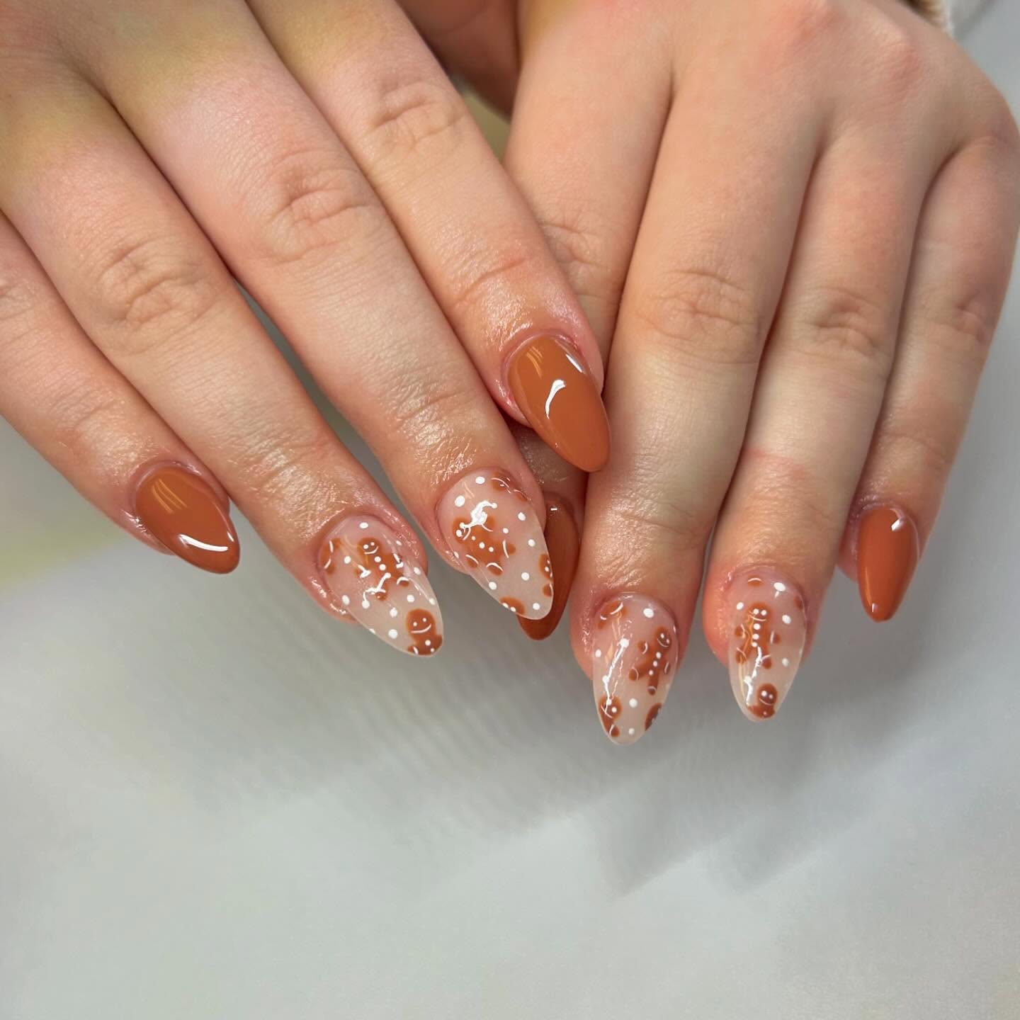 Gingerbread Man French Tip Almond Nails