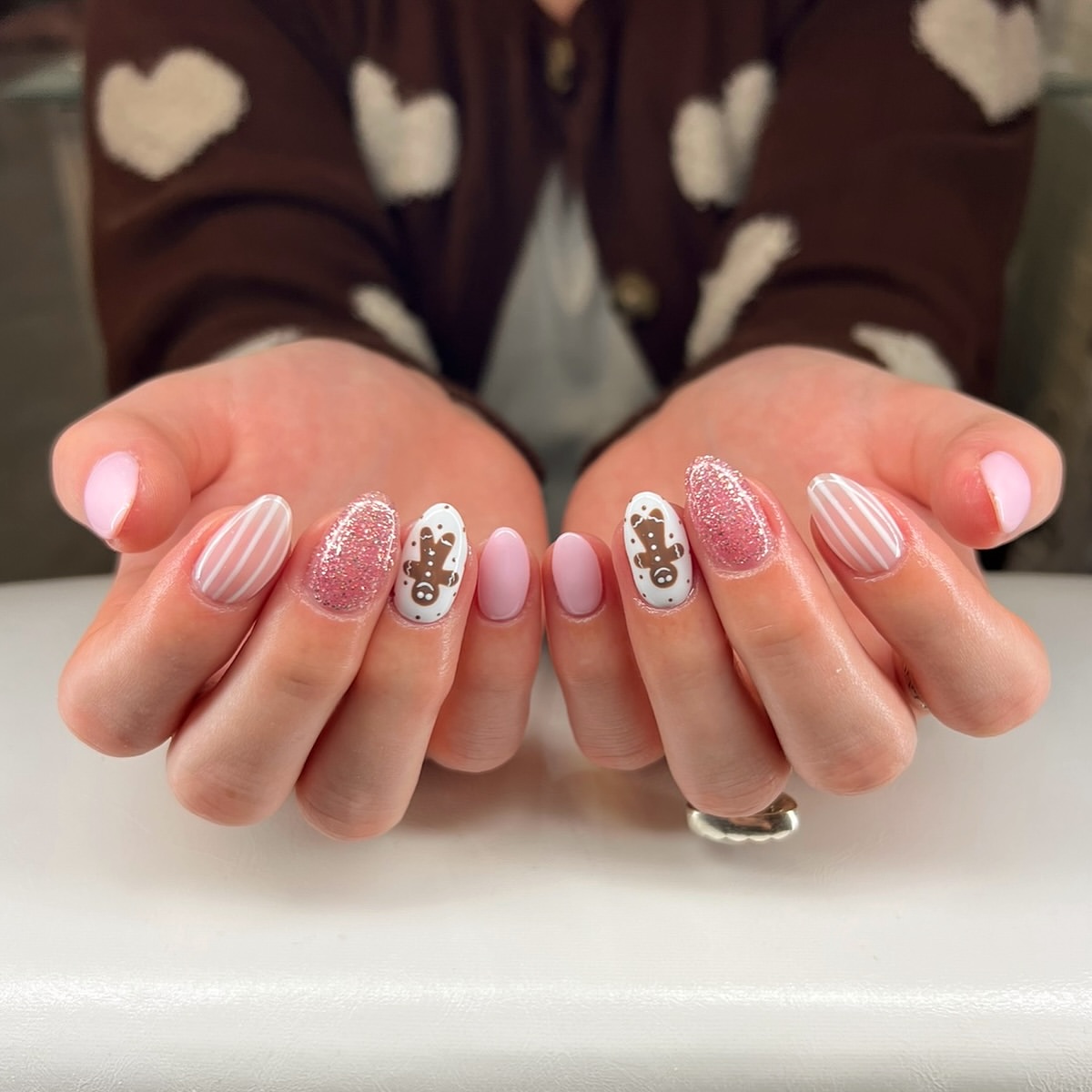 Gingerbread Man White Oval Nails