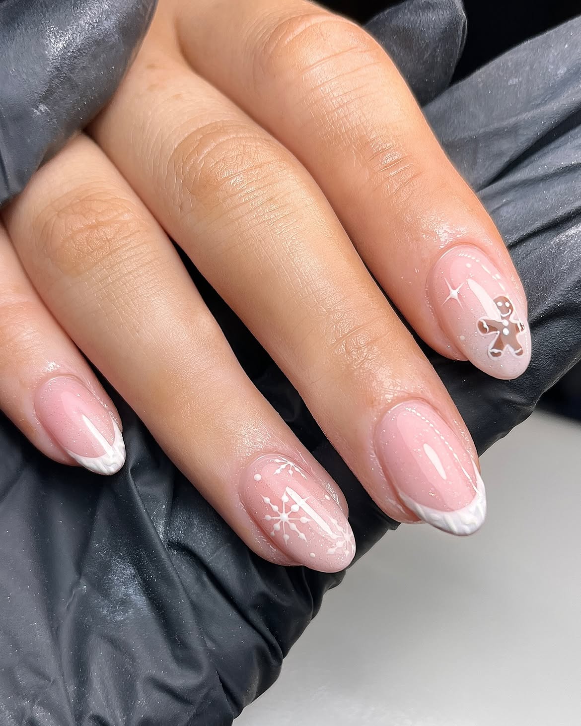 Gingerbread Snowflakes French Tip Nails