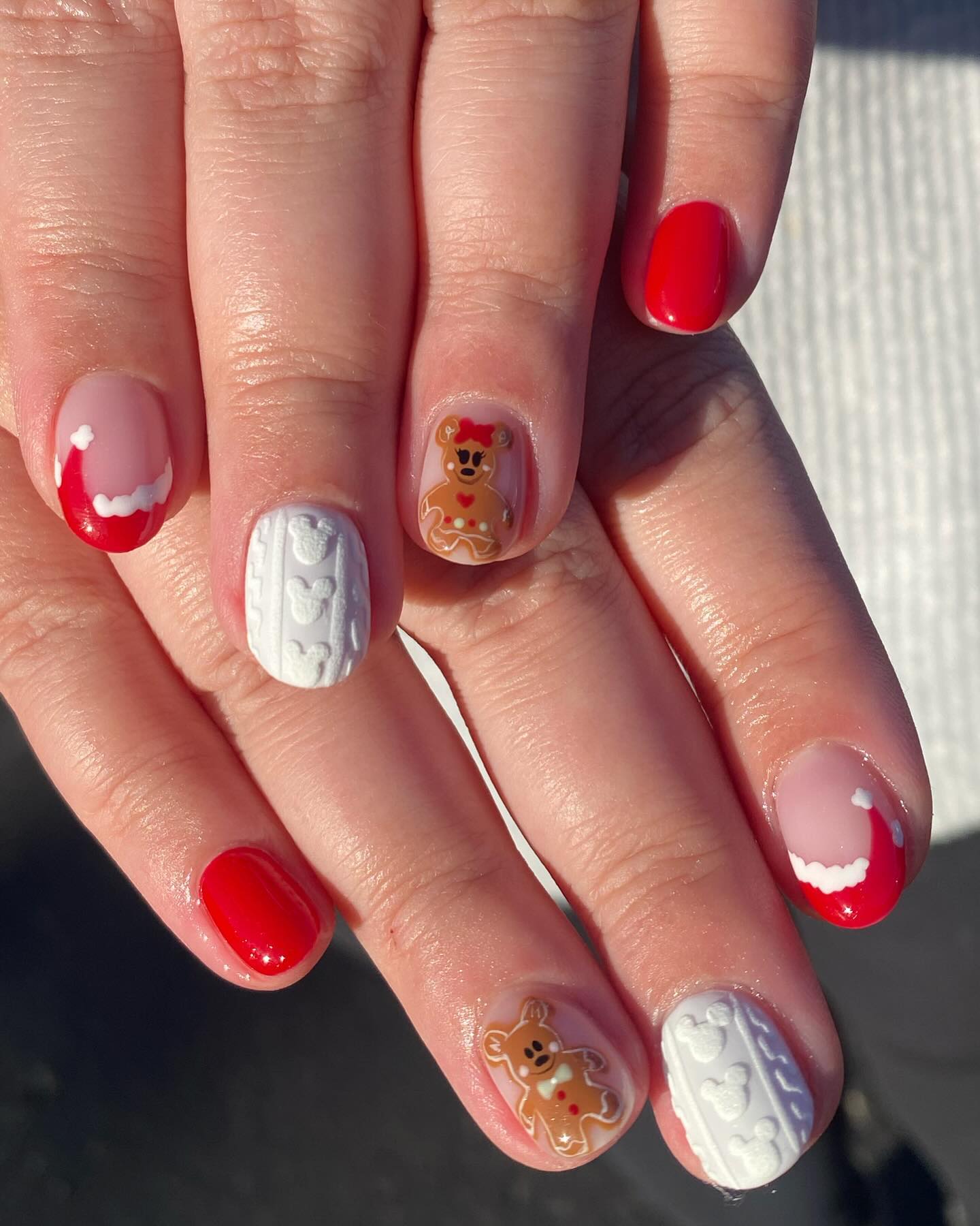 Gingerbread Teddy Bear Christmas French Tips