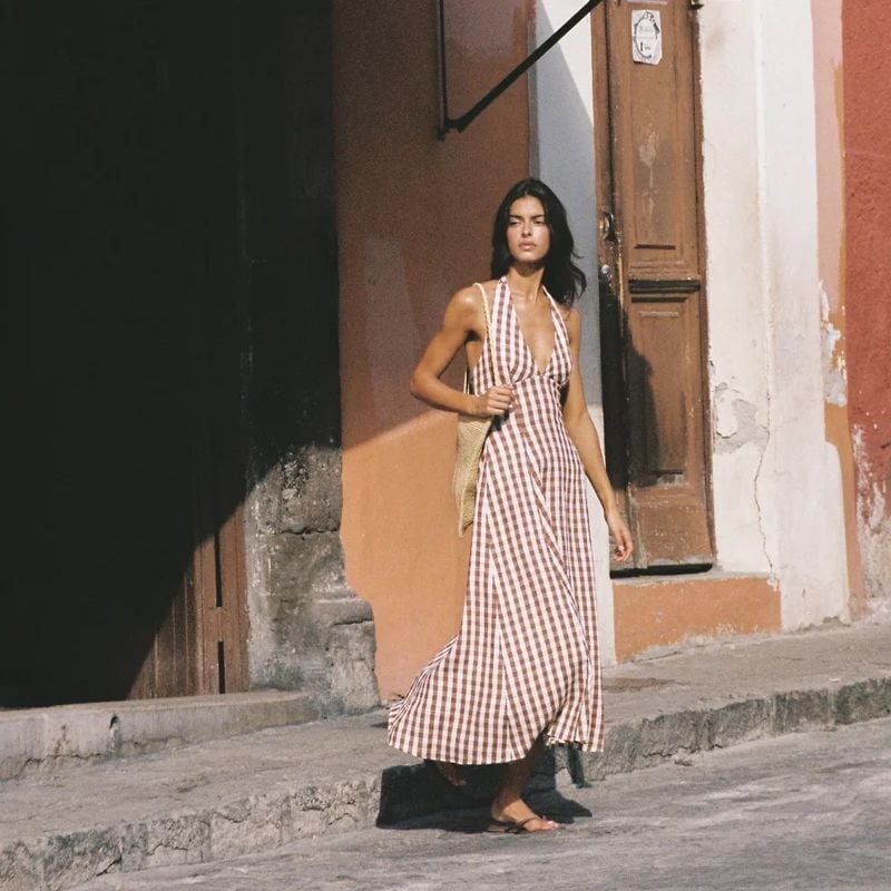 Red Gingham Halter Maxi Dress For Summer Day Out Red Gingham Halter Maxi Dress For Summer Day Out — Gingham Dress