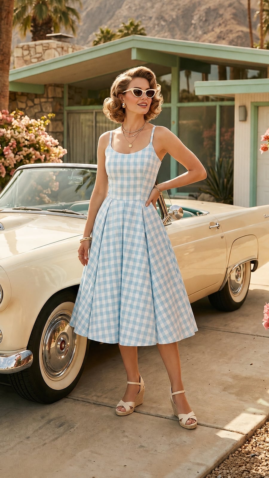 Blue Gingham Sundress With Pleated Full Skirt Blue Gingham Sundress With Pleated Full Skirt — Gingham Dress