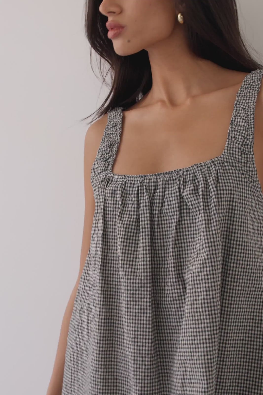 Black Gingham Tank Dress With Gathered Neckline Black Gingham Tank Dress With Gathered Neckline — Gingham Dress
