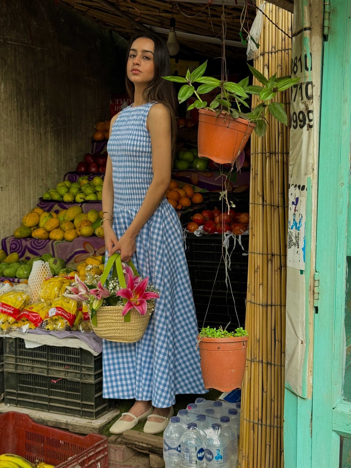 Blue Gingham Midi Dress For Summer Day Blue Gingham Midi Dress For Summer Day — Gingham Dress