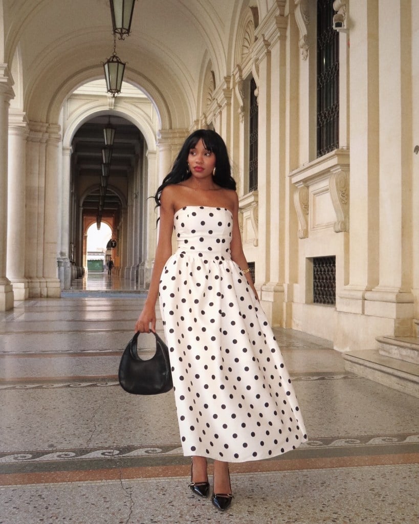 White Polka Dot Strapless Dress White Polka Dot Strapless Dress — Girly Outfits