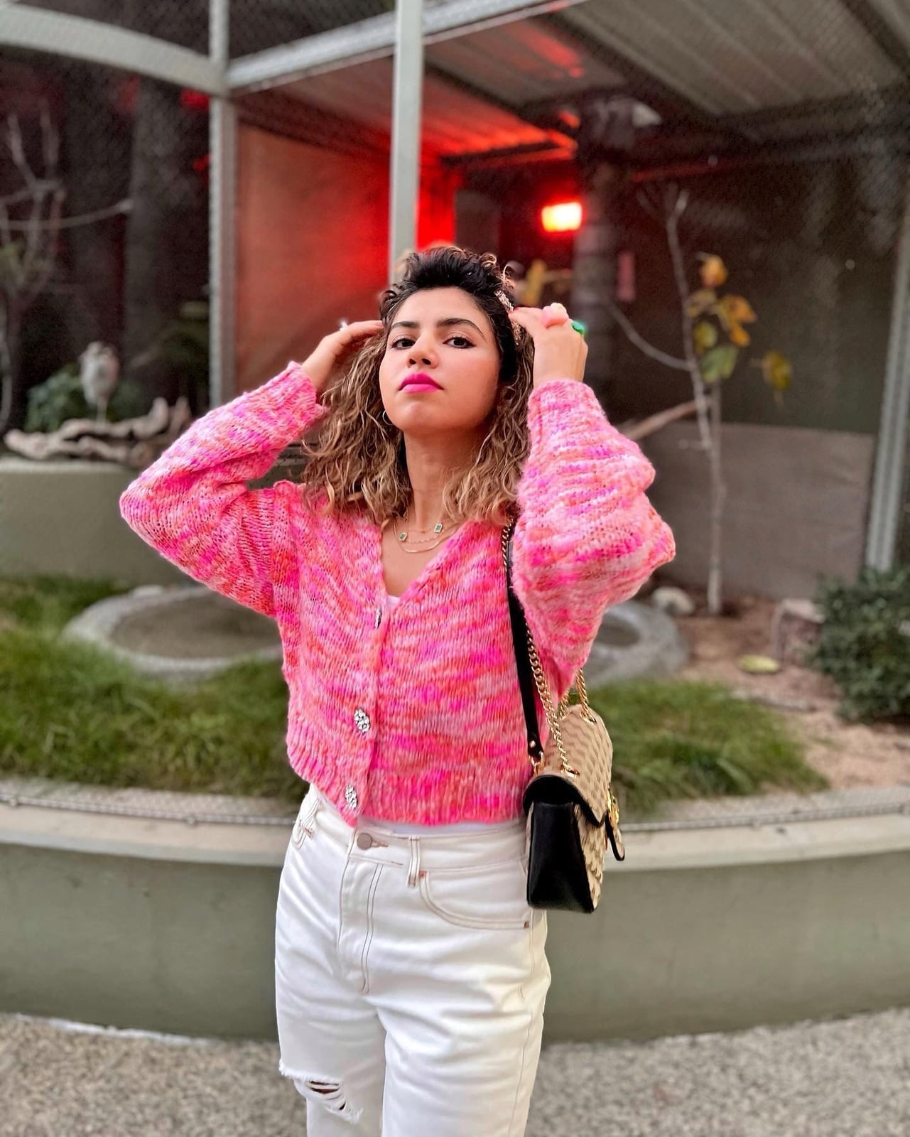 Pink Multi-Colored Cardigan with Ripped Jeans Pink Multi-Colored Cardigan with Ripped Jeans — Girly Outfits