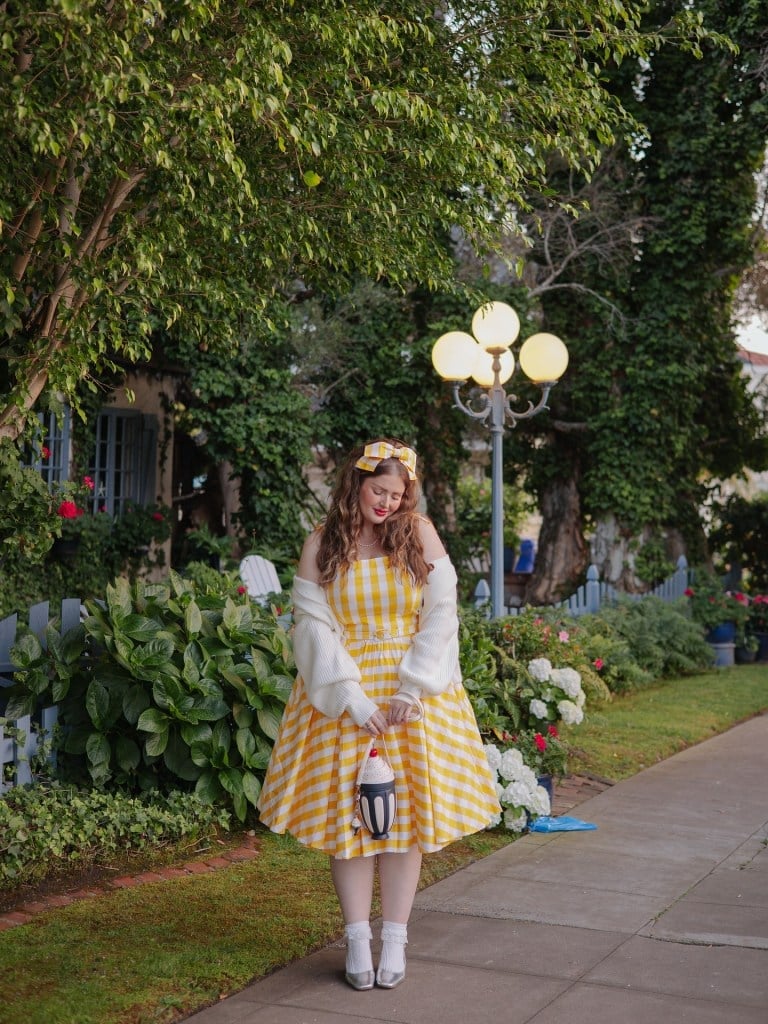 Yellow Gingham Fit-and-Flare Dress with Cardigan Yellow Gingham Fit-and-Flare Dress with Cardigan — Girly Outfits