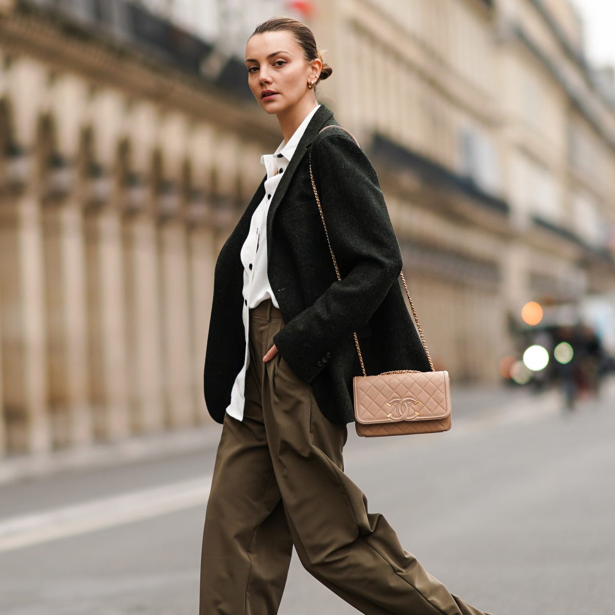 Olive Green Blazer with Wide-Leg Trousers Olive Green Blazer with Wide-Leg Trousers — Girly Outfits