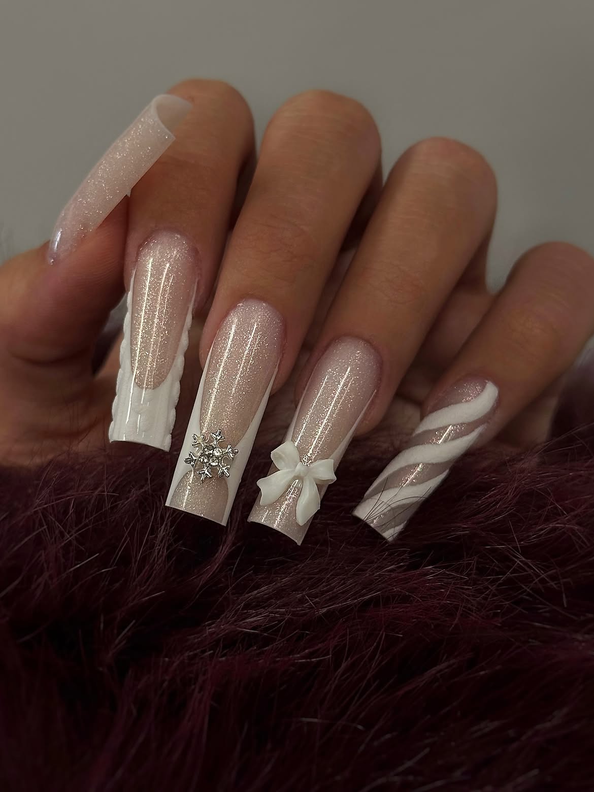 Glitter French Tips With 3D Winter Nail Art