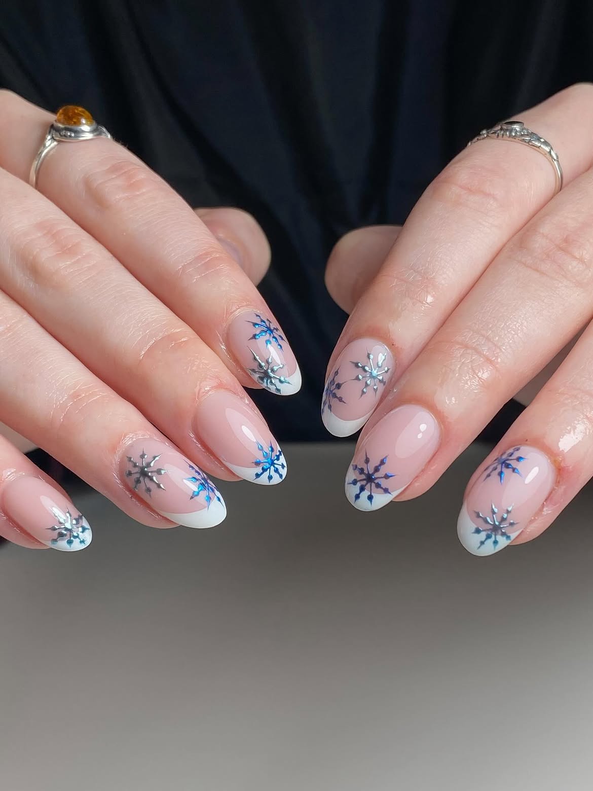 Glitter Snowflake French Tip Winter Nails