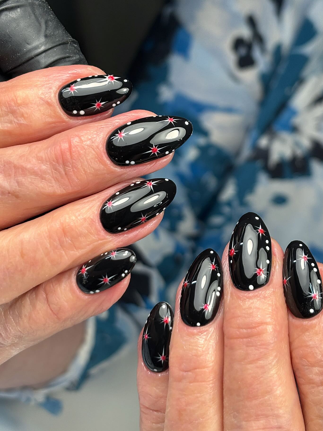 Glossy Black Stars with White Dots