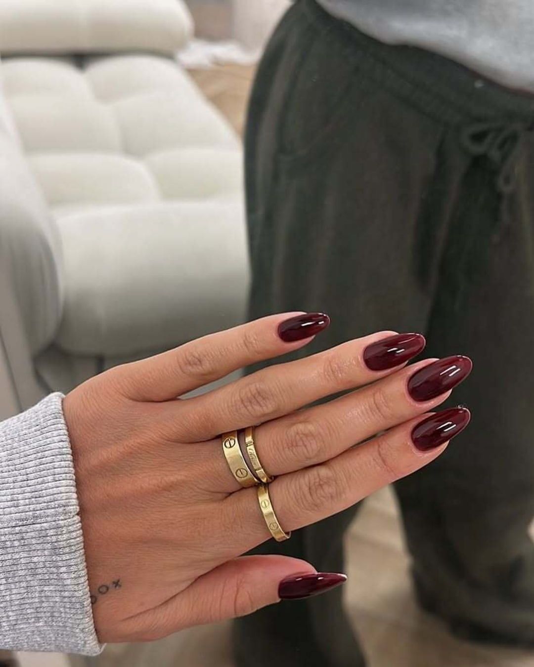 Glossy Dark Burgundy Almond Winter Nails