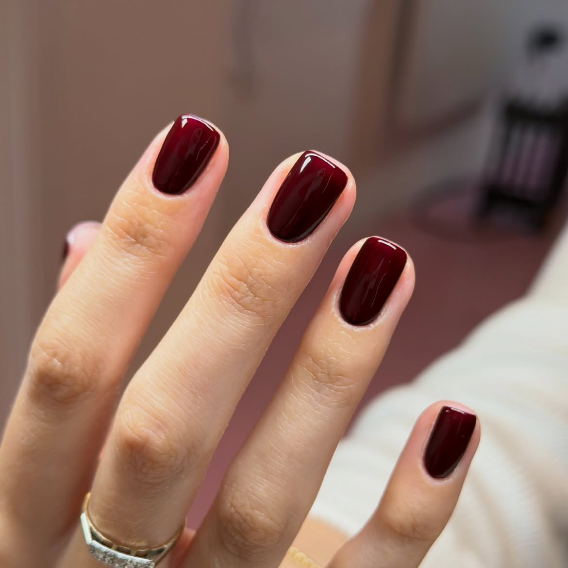 Glossy Dark Burgundy Short Square Winter Nails