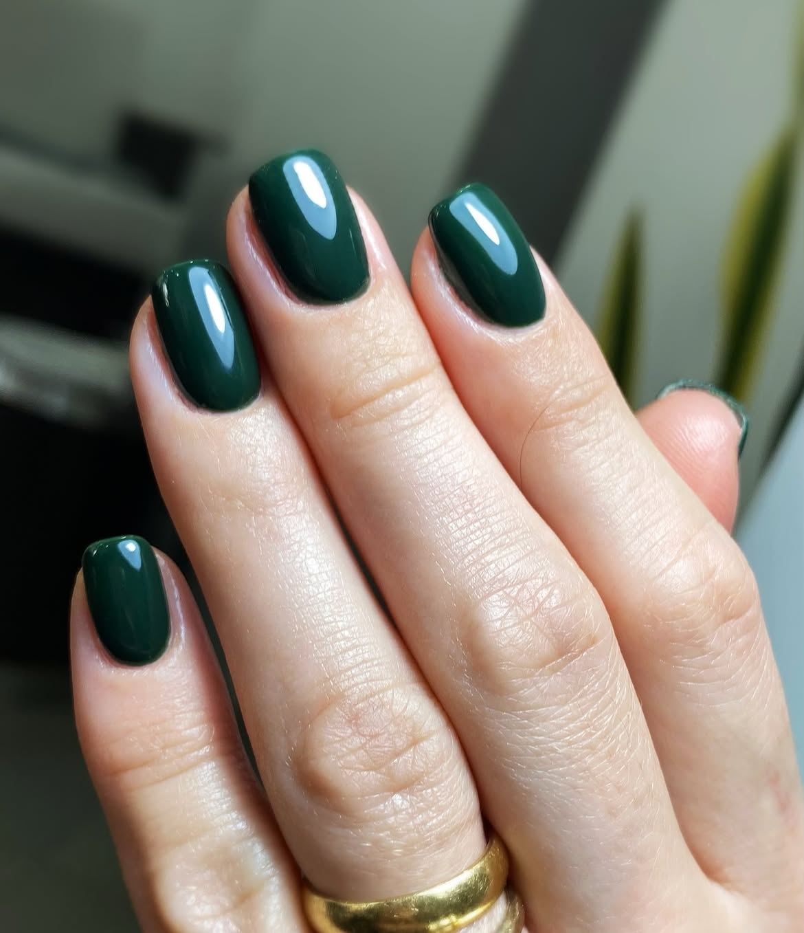 Glossy Dark Green Short Square Winter Nails