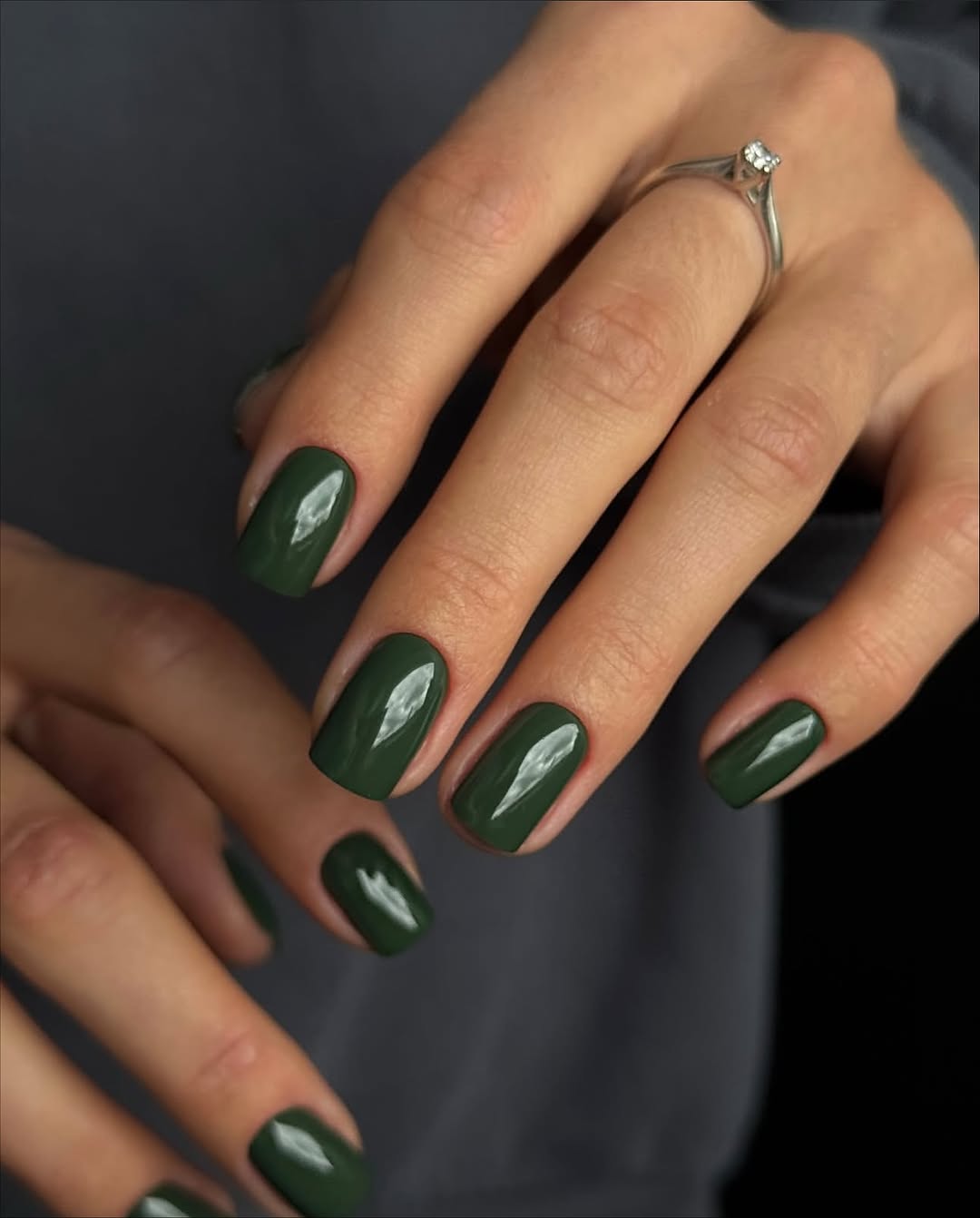 Glossy Dark Green Squoval Winter Nails