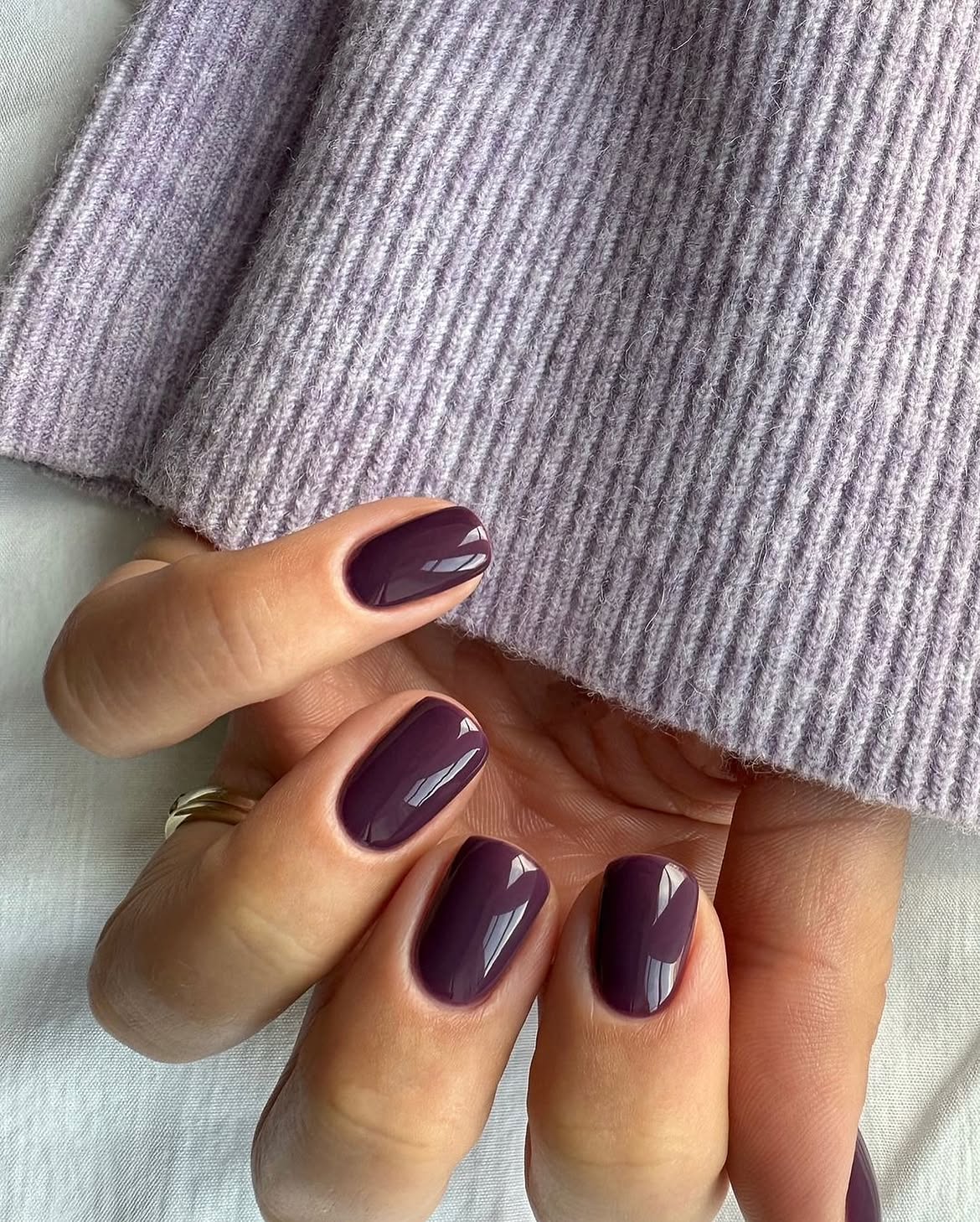 Glossy Dark Plum Short Squoval Winter Nails