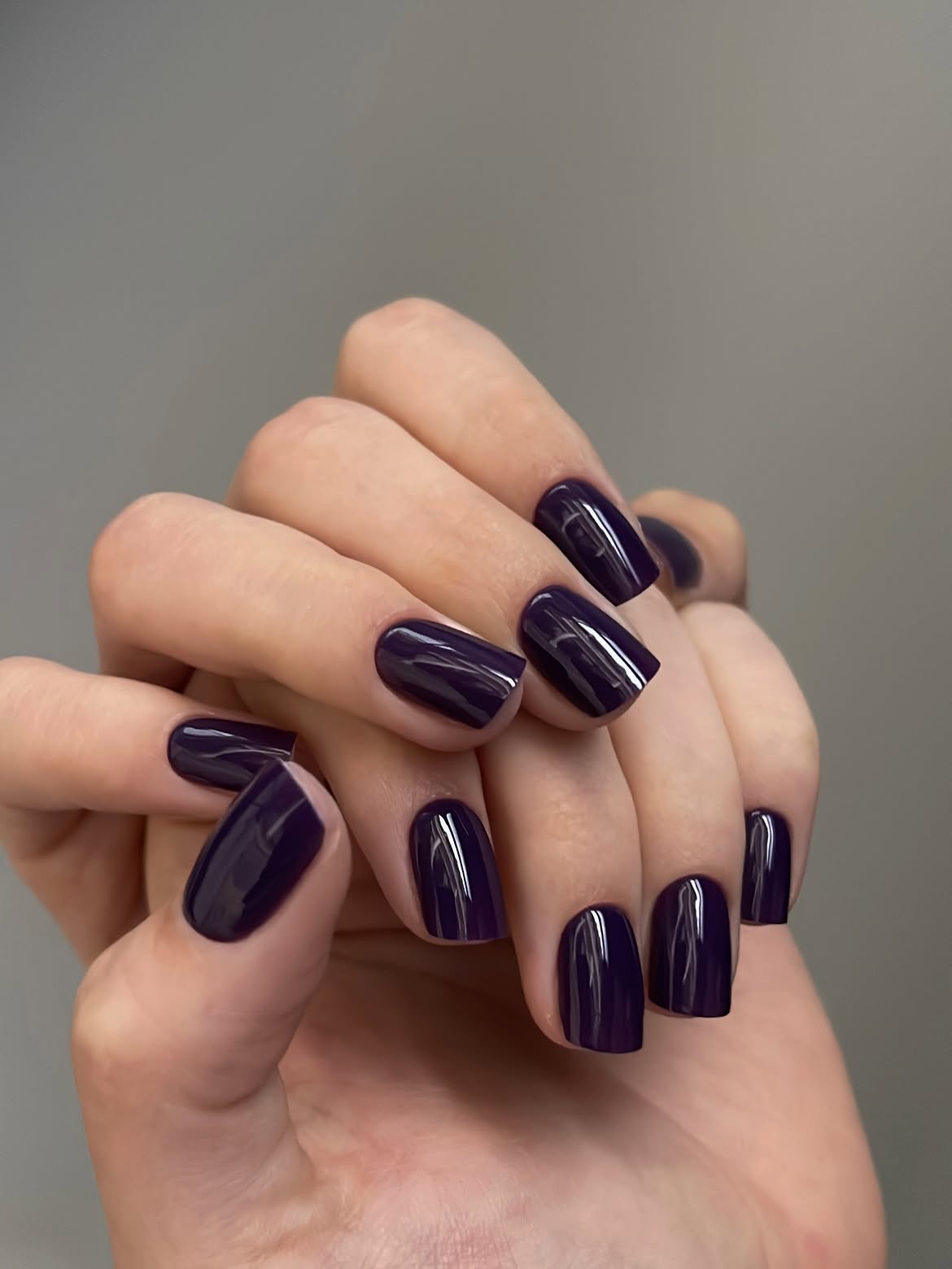 Glossy Dark Plum Square Short Winter Nails