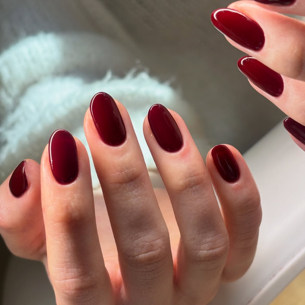Glossy Deep Burgundy Almond Winter Nails